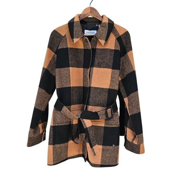 Calvin Klein Belted Shirt Jacket Camel / Black Size L - Picture 4 of 11